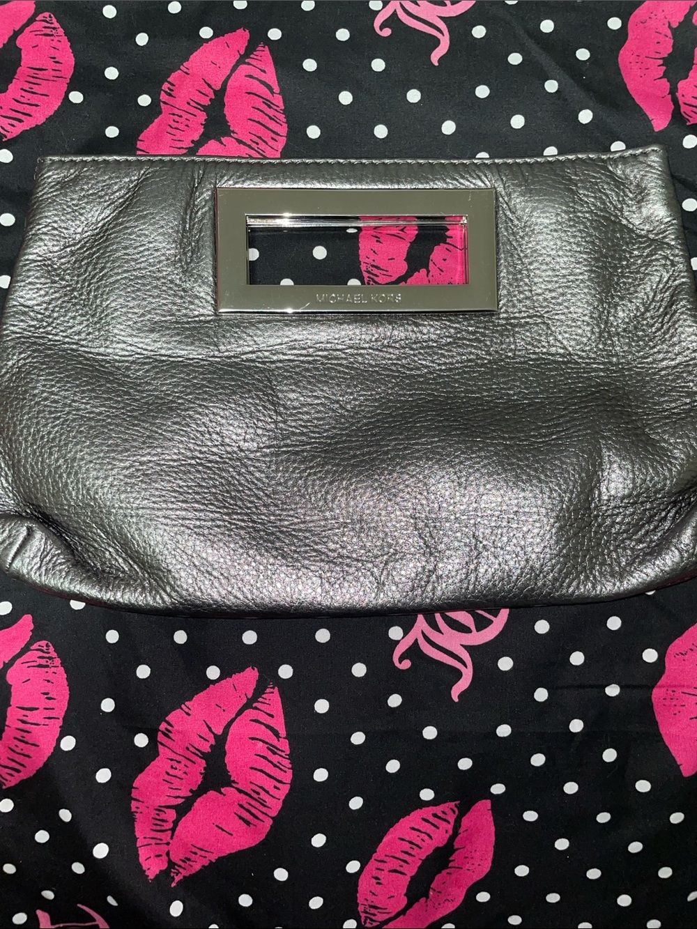 Michael Kors Pewter Metallic Leather Clutch